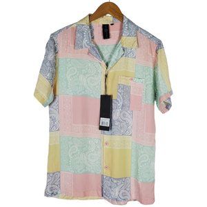 NEW Soul Star Mens Button Up Shirt Size S Lilac High Roller Short Sleeve Bandana